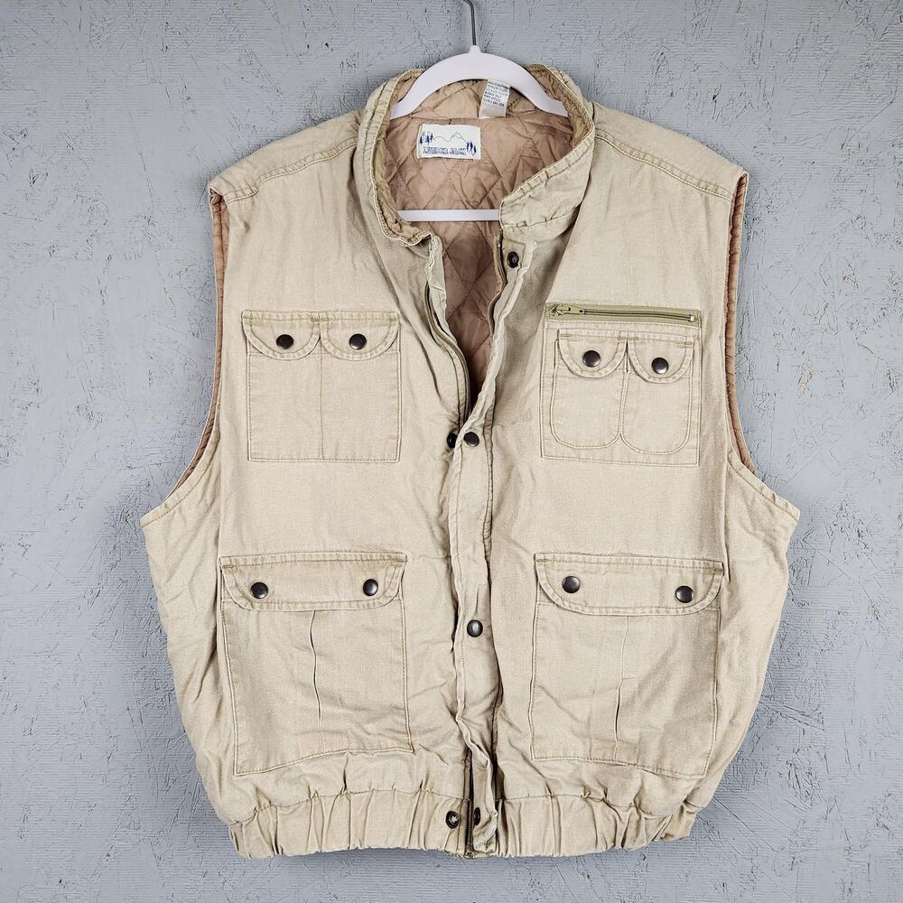 Vintage Lumber Jack Vest Mens Large Quilted Utility Hunting Fishing Cargo 90s